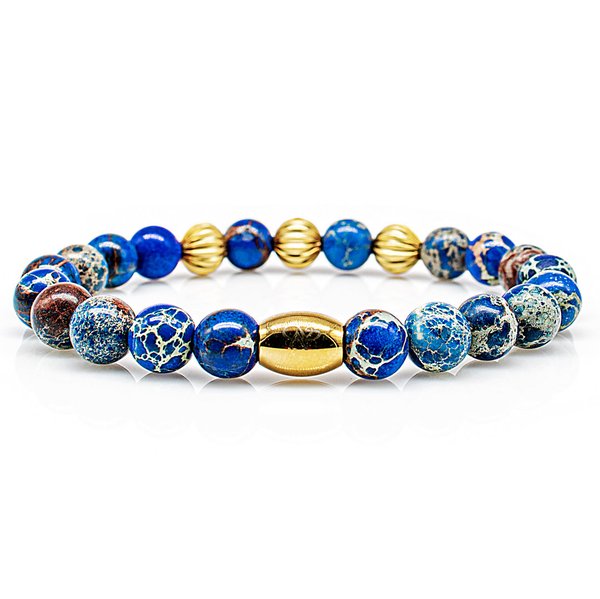 Perlenarmband Blue Imperial Jaspis Perlen Beads 24k vergoldet