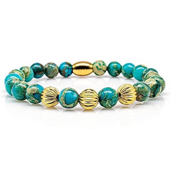Perlenarmband Aqua Terra Jaspis Perlen Beads 24k vergoldet
