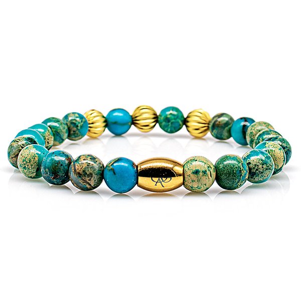 Perlenarmband Aqua Terra Jaspis Perlen Beads 24k vergoldet