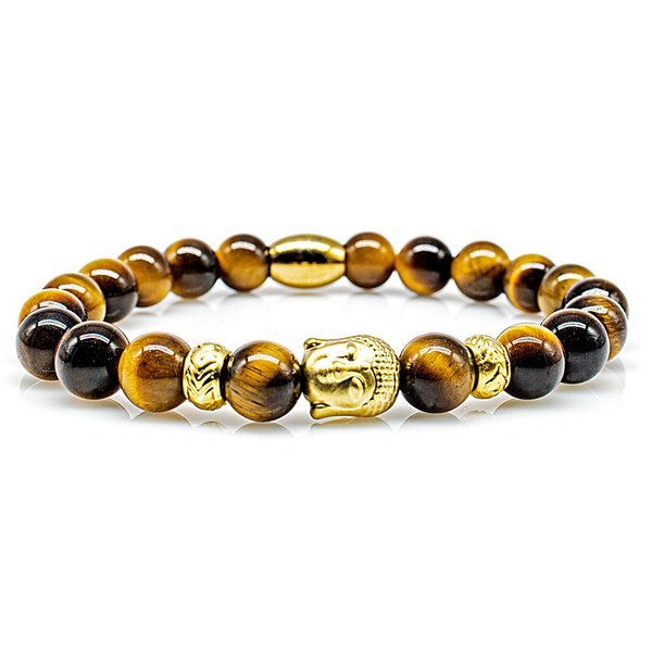 Perlenarmband Tigerauge Perlen Buddha 24k vergoldet