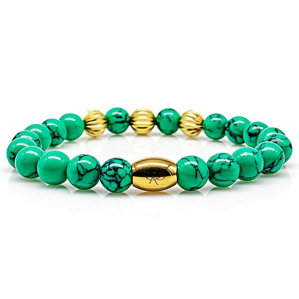 Perlenarmband Grüner Türkis Perlen Beads 24k vergoldet