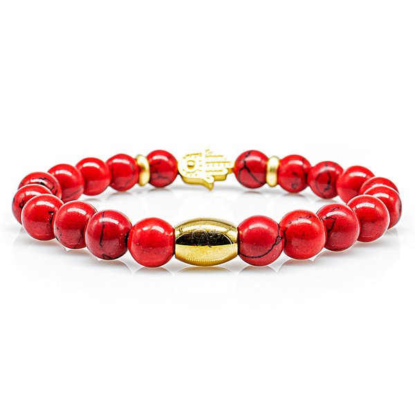 Perlenarmband Roter Türkis Perlen Hand der Fatima 24k vergoldet