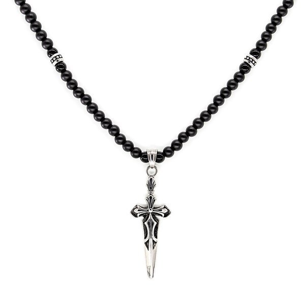 Black Onyx Halskette verziertem Schwertkreuz