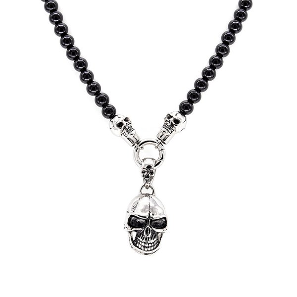 Black Onyx Halskette mit Totenkopf