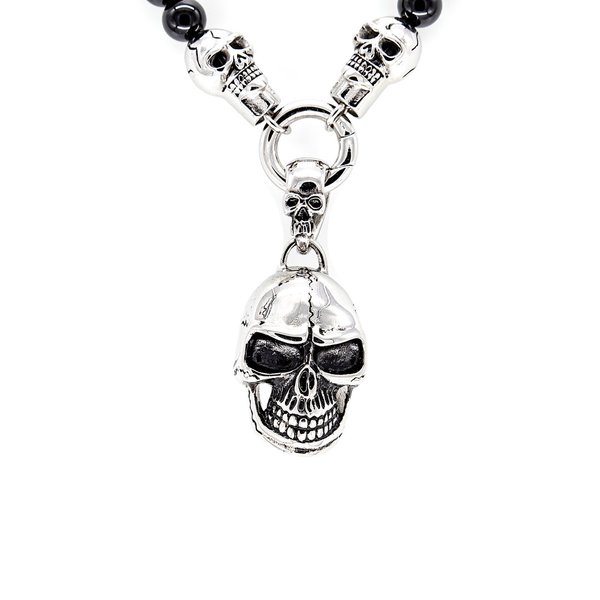 Black Onyx Halskette mit Totenkopf