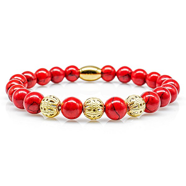 Perlenarmband Roter Türkis Perlen Lace 24k vergoldet