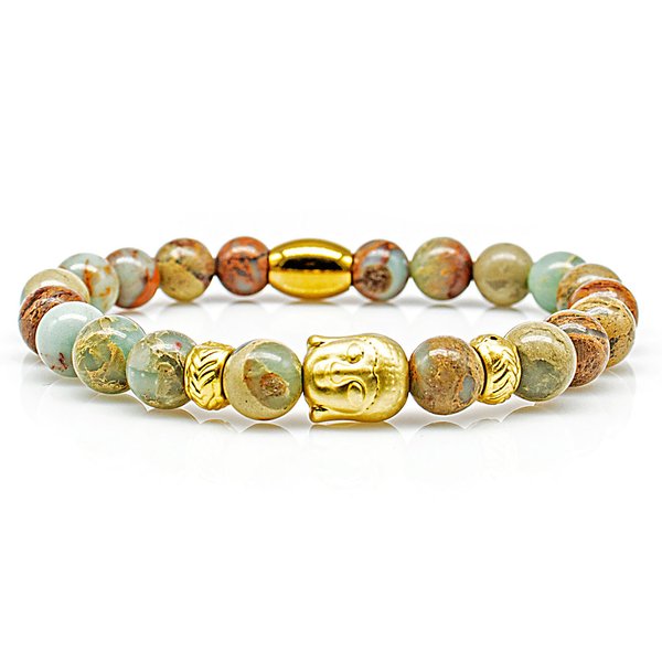 Perlenarmband Serpentin Perlen Buddha 24k vergoldet