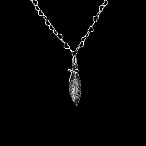 Herz Kette Halskette mit Kreuzanhänger und Feder 925 Sterling Silber