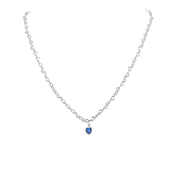 Herz Kette Halskette mit Herzanhänger Kristall Blau 925 Sterling Silber