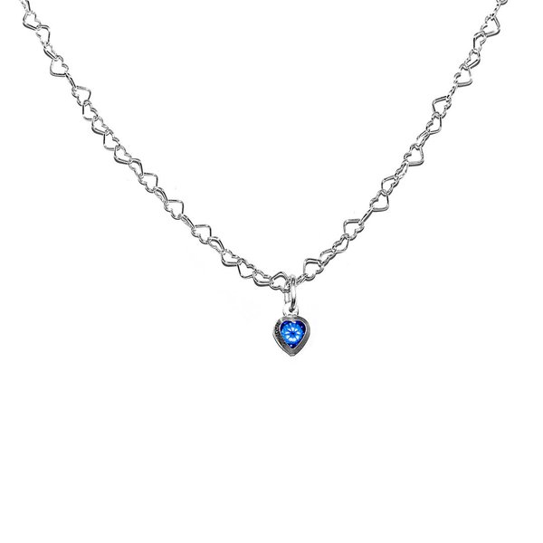 Herz Kette Halskette mit Herzanhänger Kristall Blau 925 Sterling Silber