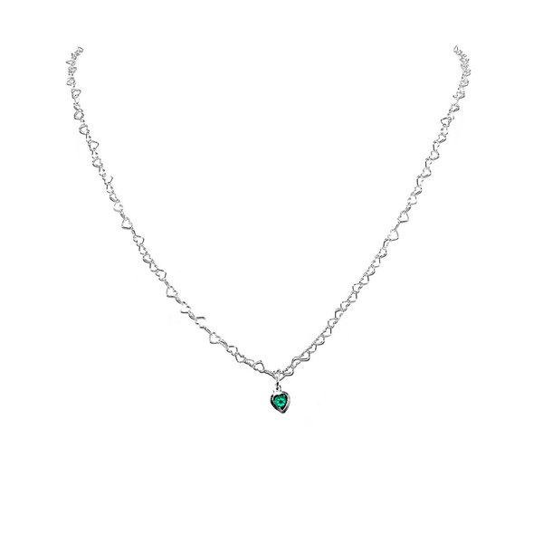 Herz Kette Halskette mit Herzanhänger Kristall Smaragd 925 Sterling Silber