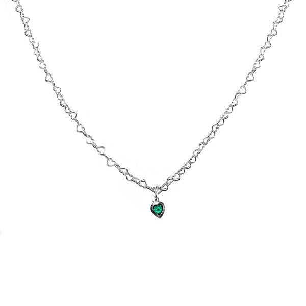 Herz Kette Halskette mit Herzanhänger Kristall Smaragd 925 Sterling Silber