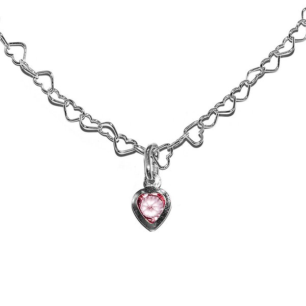 Herz Kette Halskette mit Herzanhänger Kristall Rosa 925 Sterling Silber