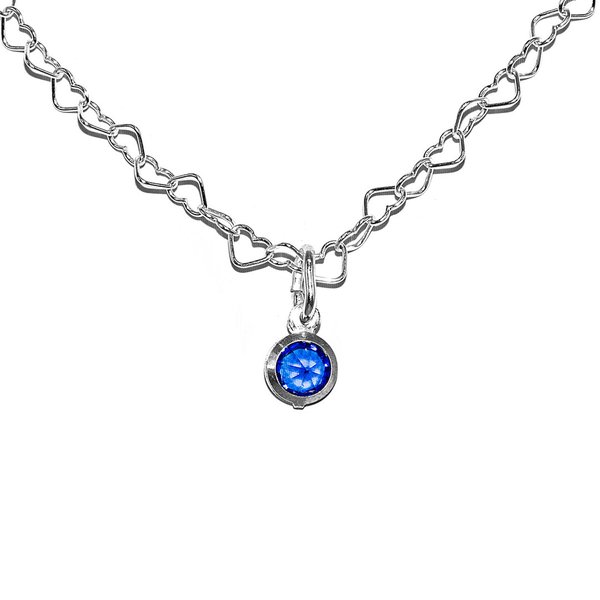 Herz Kette Halskette mit Anhänger Rund Kristall Blau  925 Sterling Silber