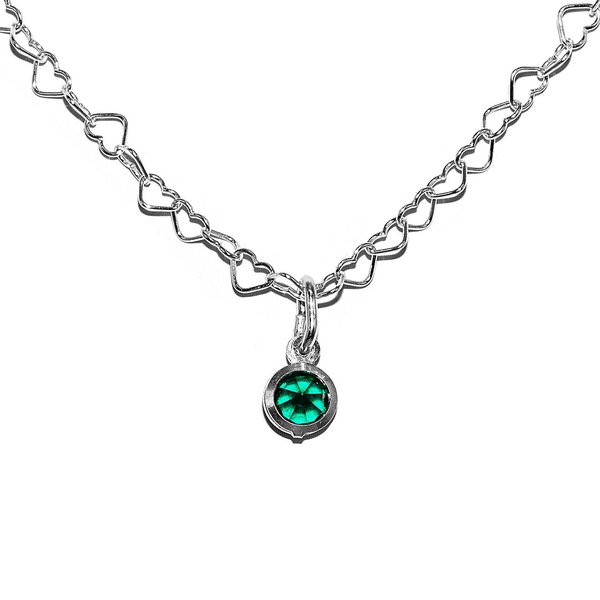 Herz Kette Halskette mit Anhänger Rund Kristall Smaragd  925 Sterling Silber