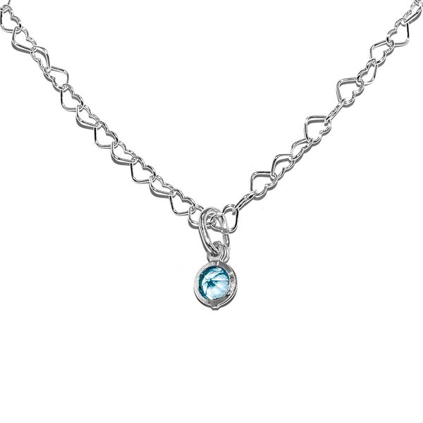 Herz Kette Halskette mit Anhänger Rund Kristall Topas  925 Sterling Silber
