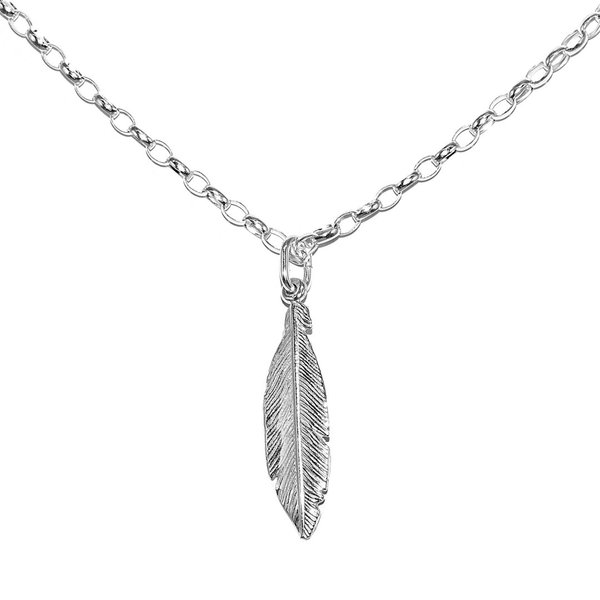 Rolo Kette Halskette mit Federanhänger 925 Sterling Silber
