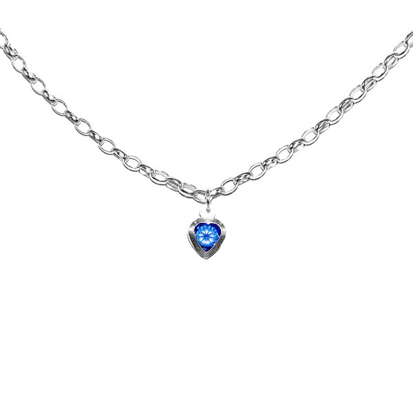 Rolo Kette Halskette mit Herzanhänger Kristall Blau 925 Sterling Silber