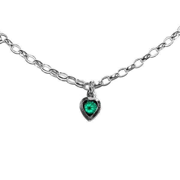 Rolo Kette Halskette mit Herzanhänger Kristall Smaragd 925 Sterling Silber