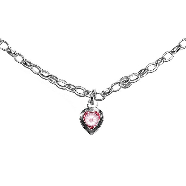 Rolo Kette Halskette mit Herzanhänger Kristall Rosa 925 Sterling Silber