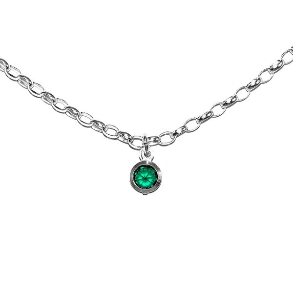 Rolo Kette Halskette mit Anhänger Rund Kristall Smaragd  925 Sterling Silber