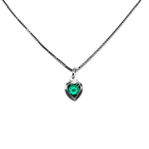 Venezianer Kette Halskette mit Herzanhänger Kristall Smaragd 925 Sterling Silber