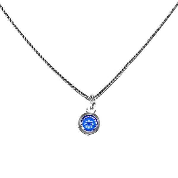 Venezianer Kette Halskette mit Anhänger Rund Kristall Blau  925 Sterling Silber