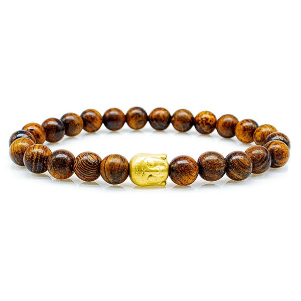 Holzperlen Buddha 24k vergoldet Armband Bracelet Perlenarmband Natur Holz Wood Buddhaarmband