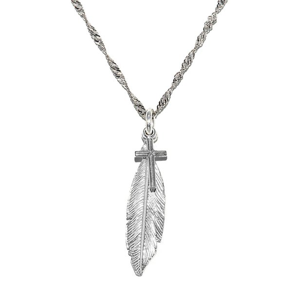 Twisted Curb Kette Halskette mit Kreuzanhänger und Feder 925 Sterling Silber