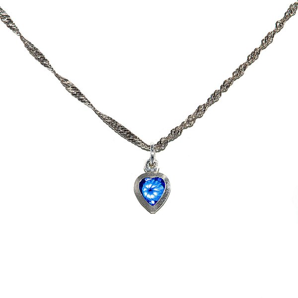 Twisted Curb Kette Halskette mit Herzanhänger Kristall Blau 925 Sterling Silber