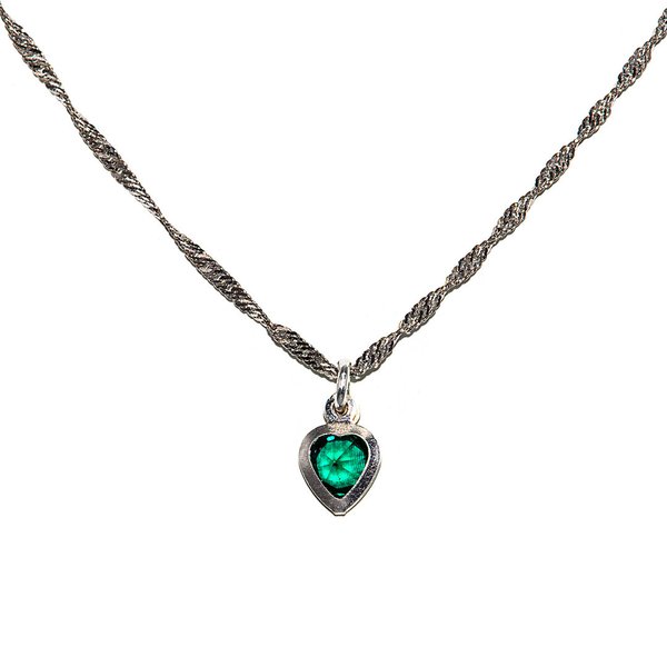 Twisted Curb Kette Halskette mit Herzanhänger Kristall Smaragd 925 Sterling Silber