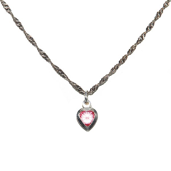 Twisted Curb Kette Halskette mit Herzanhänger Kristall Rosa 925 Sterling Silber