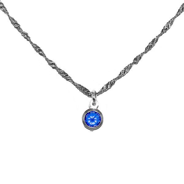 Twisted Curb Kette Halskette mit Anhänger Rund Kristall Blau  925 Sterling Silber