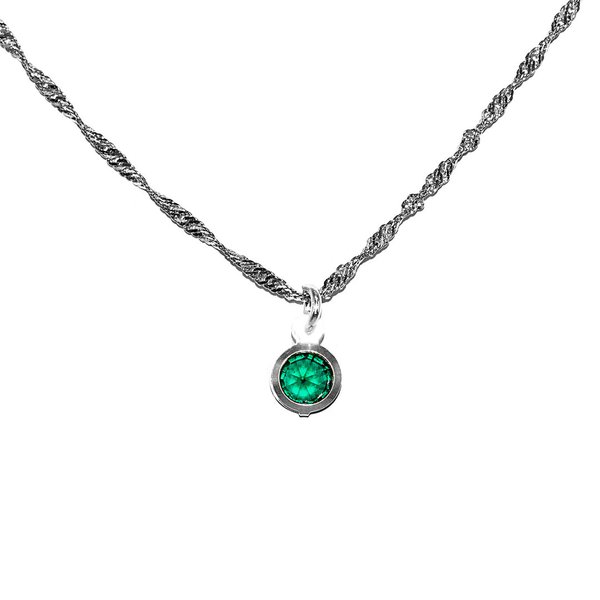 Twisted Curb Kette Halskette mit Anhänger Rund Kristall Smaragd 925 Sterling Silber