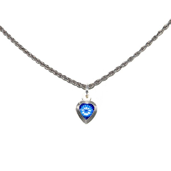 Diamond-Cut Kette Halskette mit Herzanhänger Kristall Blau 925 Sterling Silber