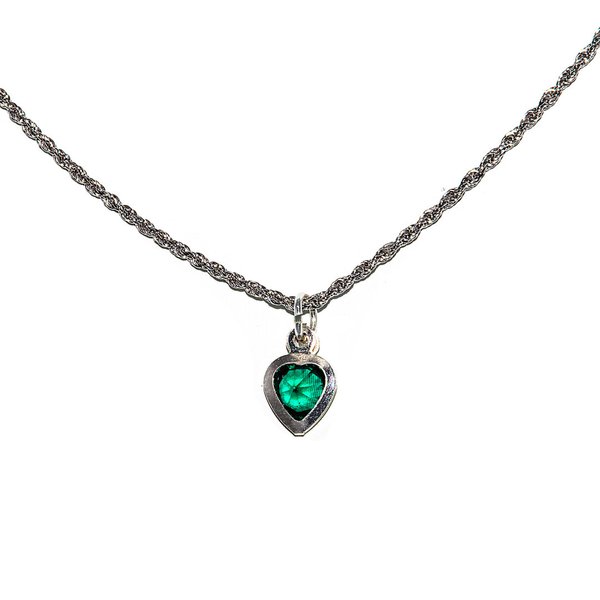 Diamond-Cut Kette Halskette mit Herzanhänger Kristall Smaragd 925 Sterling Silber