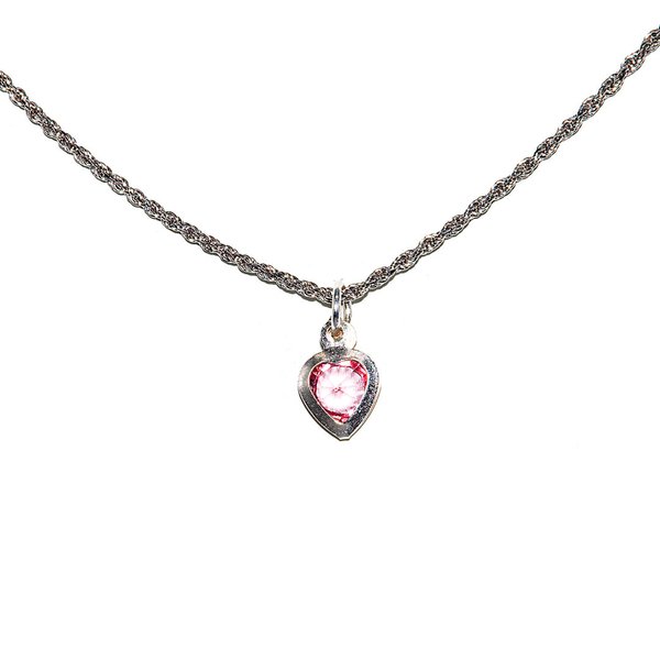 Diamond-Cut Kette Halskette mit Herzanhänger Kristall Rosa 925 Sterling Silber