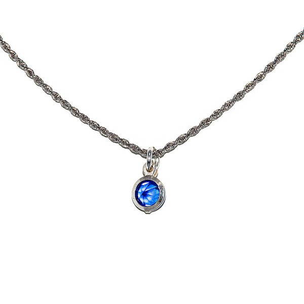 Diamond-Cut Kette Halskette mit Anhänger Rund Kristall Blau  925 Sterling Silber