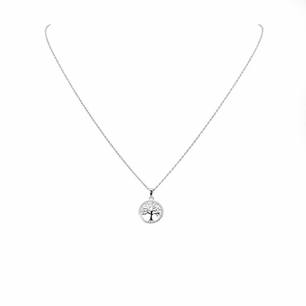 Diamond-Cut Kette Halskette Anhänger Lebensbaum Zirkon 925 Sterling Silber
