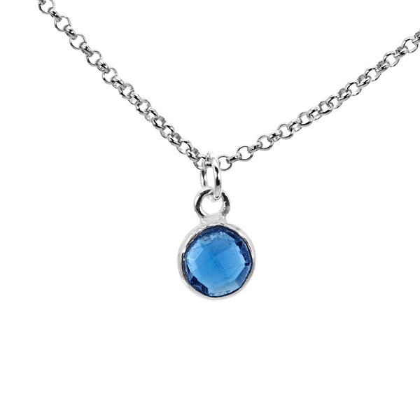 Circle Rolo Link Chain Halskette Anhänger Spinell London Blautopas 925 Sterling Silber