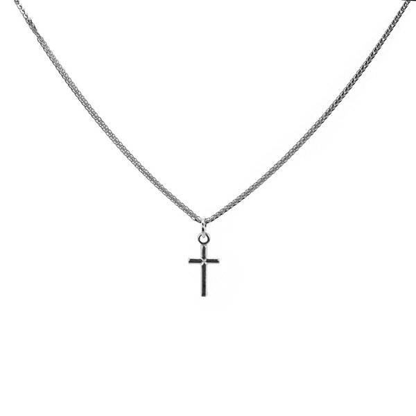 Chopin Chain Halskette Anhänger Feder Kreuz 925 Sterling Silber